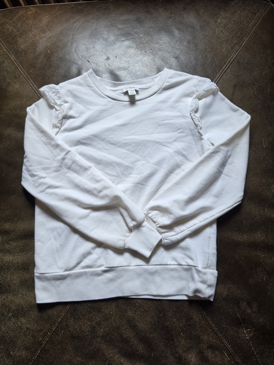 J. Crew Tops - J. Crew White Long Sleeve Sweatshirt with Lace Shoulder Detail
